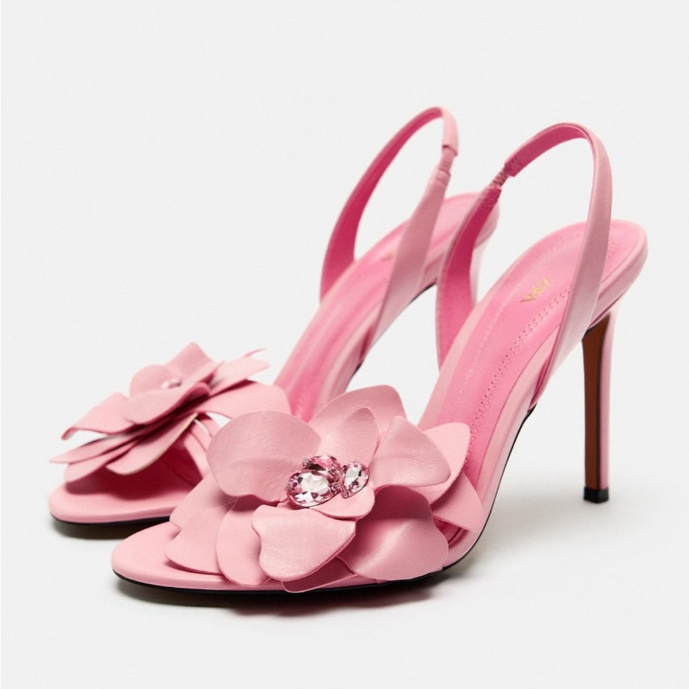 Zara Pink Floral Slingback Stiletto Sandals
